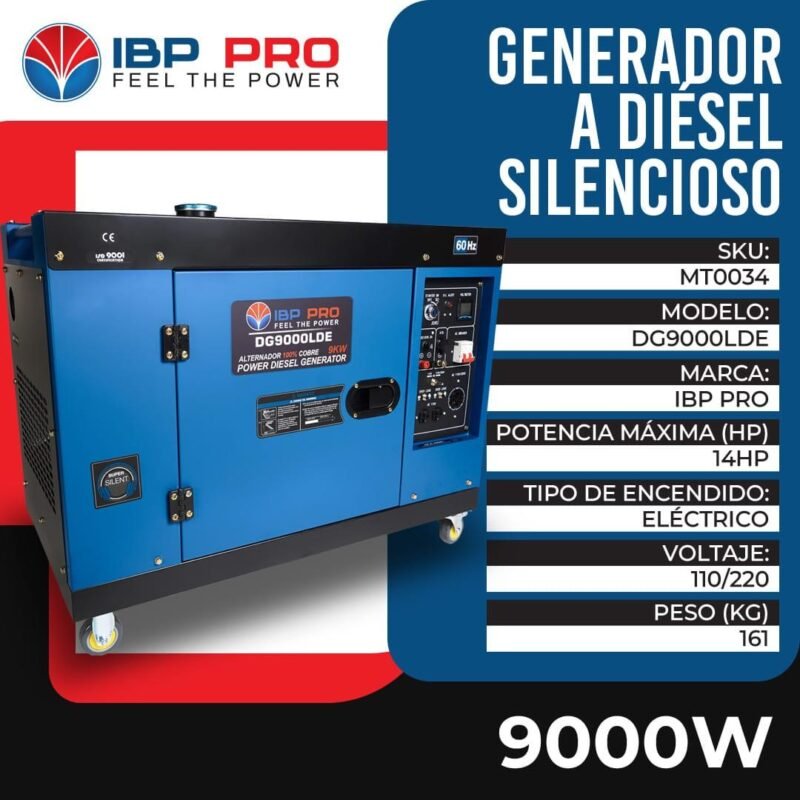 GENERADOR A DIÉSEL SILENCIOSO IBP PRO DG9000LDE - 9000W